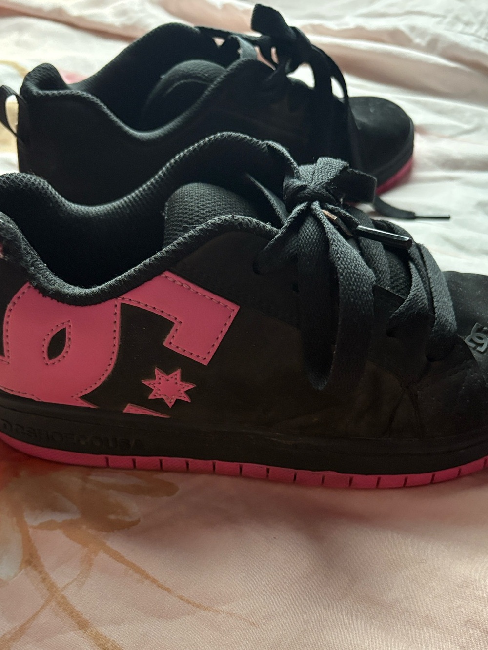 DC Black Sneakers with Pink Logo and Pink Outsole